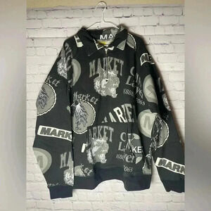 NWT MARKET STUDIOS MONOGRAM GRAYSCALE HOODIE - BLACK Mens Size XXL Sweatshirt